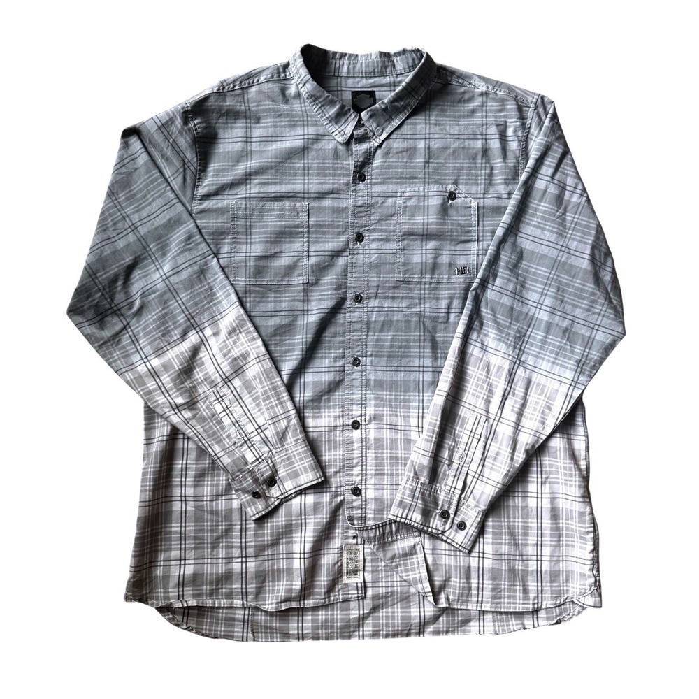 Harley Davidson Shirt Mens Long Sleeve Button Up Plaid  Gray Ombré 3XL